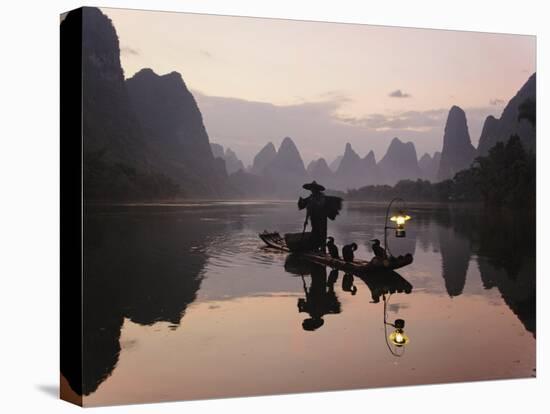 Traditional Chinese Fisherman with Cormorants, Li River, Guilin, China-Adam Jones-Stretched Canvas