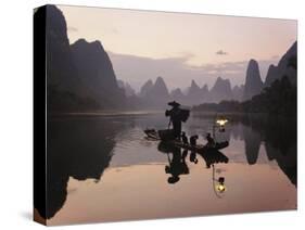 Traditional Chinese Fisherman with Cormorants, Li River, Guilin, China-Adam Jones-Stretched Canvas