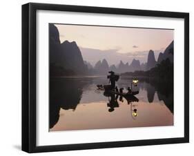 Traditional Chinese Fisherman with Cormorants, Li River, Guilin, China-Adam Jones-Framed Premium Photographic Print