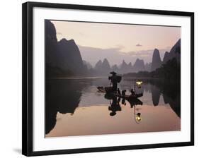 Traditional Chinese Fisherman with Cormorants, Li River, Guilin, China-Adam Jones-Framed Photographic Print