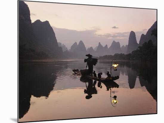 Traditional Chinese Fisherman with Cormorants, Li River, Guilin, China-Adam Jones-Mounted Photographic Print