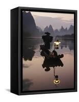 Traditional Chinese Fisherman with Cormorants, Li River, Guilin, China-Adam Jones-Framed Stretched Canvas