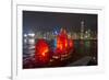 Traditional Chinese junk boat for tourists on Victoria Harbour illuminated at night, Hong Kong, Chi-Fraser Hall-Framed Photographic Print