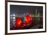 Traditional Chinese junk boat for tourists on Victoria Harbour illuminated at night, Hong Kong, Chi-Fraser Hall-Framed Photographic Print