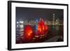 Traditional Chinese junk boat for tourists on Victoria Harbour illuminated at night, Hong Kong, Chi-Fraser Hall-Framed Photographic Print