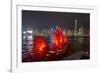 Traditional Chinese junk boat for tourists on Victoria Harbour illuminated at night, Hong Kong, Chi-Fraser Hall-Framed Photographic Print