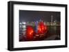 Traditional Chinese junk boat for tourists on Victoria Harbour illuminated at night, Hong Kong, Chi-Fraser Hall-Framed Premium Photographic Print