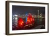 Traditional Chinese junk boat for tourists on Victoria Harbour illuminated at night, Hong Kong, Chi-Fraser Hall-Framed Photographic Print