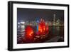 Traditional Chinese junk boat for tourists on Victoria Harbour illuminated at night, Hong Kong, Chi-Fraser Hall-Framed Photographic Print