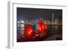 Traditional Chinese junk boat for tourists on Victoria Harbour illuminated at night, Hong Kong, Chi-Fraser Hall-Framed Photographic Print