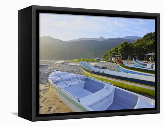 Traditional colourful boats on the beach in Bonete, Ilhabela Island, State of Sao Paulo, Brazil, So-Karol Kozlowski-Framed Stretched Canvas