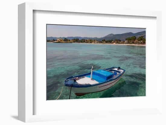 Traditional Colourful Fishing Boat Moored at the Seaside Resort of Mondello, Sicily, Italy-Martin Child-Framed Photographic Print