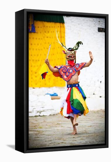 Traditional Dancer at the Paro Festival, Paro, Bhutan, Asia-Jordan Banks-Framed Stretched Canvas