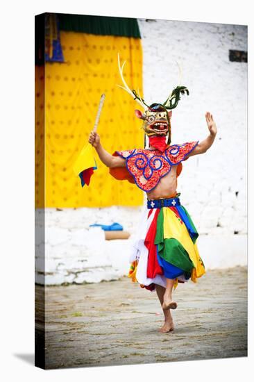 Traditional Dancer at the Paro Festival, Paro, Bhutan, Asia-Jordan Banks-Stretched Canvas