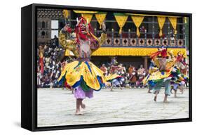 Traditional Dancers at the Paro Festival, Paro, Bhutan, Asia-Jordan Banks-Framed Stretched Canvas
