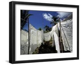 Traditional Embroidered Table Clothes and Bed Sheets, Madagascar-Michele Molinari-Framed Photographic Print