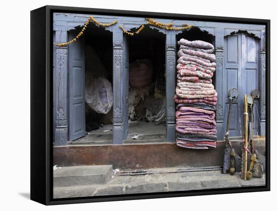 Traditional Fabric Shop in Kathmandu, Nepal, Asia-John Woodworth-Framed Stretched Canvas