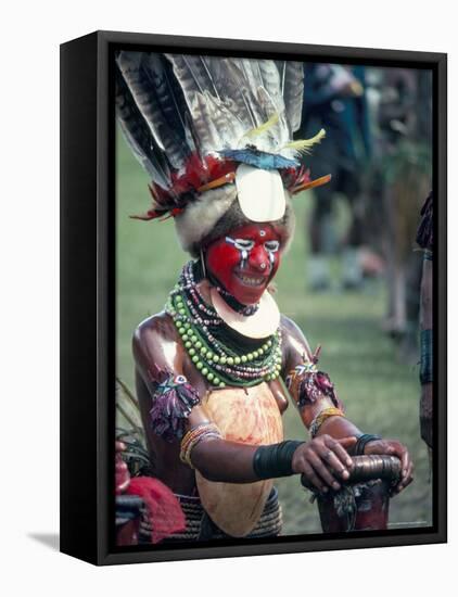 Traditional Facial Decoration and Head Dress of Feathers, Papua New Guinea-Ian Griffiths-Framed Stretched Canvas