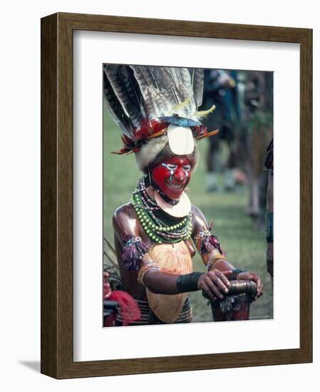 Traditional Facial Decoration and Head Dress of Feathers, Papua New Guinea-Ian Griffiths-Framed Photographic Print