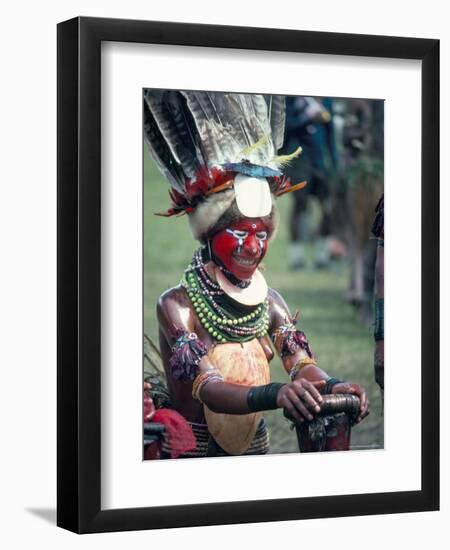 Traditional Facial Decoration and Head Dress of Feathers, Papua New Guinea-Ian Griffiths-Framed Photographic Print