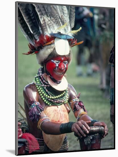 Traditional Facial Decoration and Head Dress of Feathers, Papua New Guinea-Ian Griffiths-Mounted Photographic Print