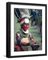 Traditional Facial Decoration and Head Dress of Feathers, Papua New Guinea-Ian Griffiths-Framed Photographic Print
