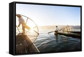 Traditional Fisherman on Inle Lake, Shan State, Myanmar (Burma), Asia-Jordan Banks-Framed Stretched Canvas