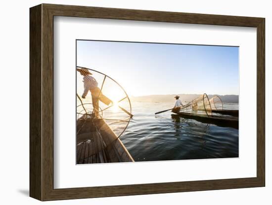 Traditional Fisherman on Inle Lake, Shan State, Myanmar (Burma), Asia-Jordan Banks-Framed Photographic Print