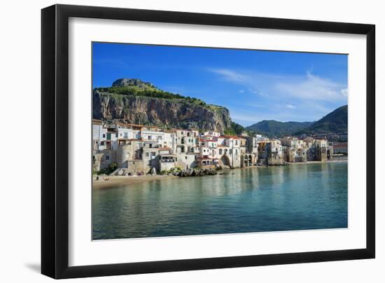 Traditional fishing boats and fishermens houses, Cefalu, Sicily, Italy, Europe-Marco Simoni-Framed Photographic Print