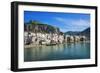 Traditional fishing boats and fishermens houses, Cefalu, Sicily, Italy, Europe-Marco Simoni-Framed Photographic Print