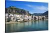 Traditional fishing boats and fishermens houses, Cefalu, Sicily, Italy, Europe-Marco Simoni-Stretched Canvas
