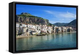 Traditional fishing boats and fishermens houses, Cefalu, Sicily, Italy, Europe-Marco Simoni-Framed Stretched Canvas