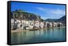 Traditional fishing boats and fishermens houses, Cefalu, Sicily, Italy, Europe-Marco Simoni-Framed Stretched Canvas