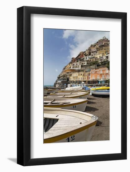 Traditional Fishing Boats and the Colourful Town of Positano-Martin Child-Framed Photographic Print