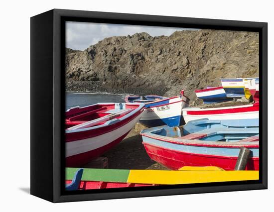 Traditional fishing boats near Las Salinas. Fogo Island (Ilha do Fogo), part of Cape Verde-Martin Zwick-Framed Stretched Canvas