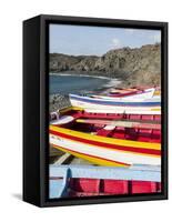 Traditional fishing boats near Las Salinas. Fogo Island (Ilha do Fogo), part of Cape Verde-Martin Zwick-Framed Stretched Canvas