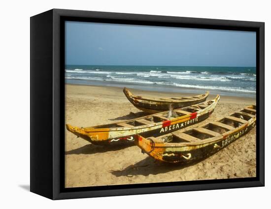 Traditional Fishing Boats on Kokrobite Beach, Greater Accra Region, Gulf of Guinea, Ghana-Alison Jones-Framed Stretched Canvas