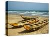 Traditional Fishing Boats on Kokrobite Beach, Greater Accra Region, Gulf of Guinea, Ghana-Alison Jones-Stretched Canvas