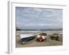 Traditional fishing boats on the beach of Praia Baixo. Santiago Island, Cape Verde.-Martin Zwick-Framed Photographic Print