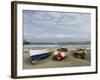 Traditional fishing boats on the beach of Praia Baixo. Santiago Island, Cape Verde.-Martin Zwick-Framed Photographic Print