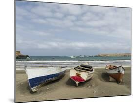 Traditional fishing boats on the beach of Praia Baixo. Santiago Island, Cape Verde.-Martin Zwick-Mounted Photographic Print