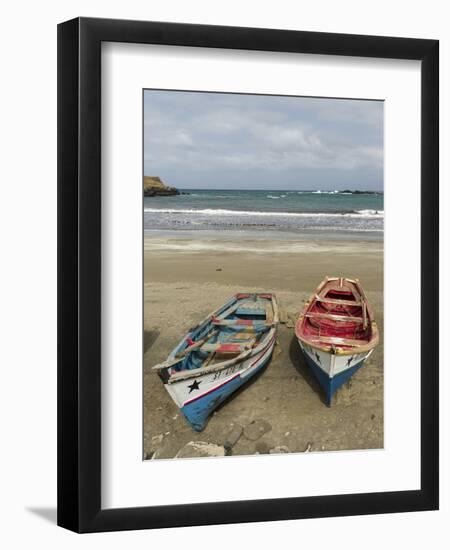 Traditional fishing boats on the beach of Praia Baixo. Santiago Island, Cape Verde-Martin Zwick-Framed Premium Photographic Print