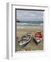 Traditional fishing boats on the beach of Praia Baixo. Santiago Island, Cape Verde-Martin Zwick-Framed Premium Photographic Print