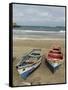 Traditional fishing boats on the beach of Praia Baixo. Santiago Island, Cape Verde-Martin Zwick-Framed Stretched Canvas