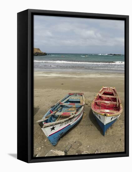 Traditional fishing boats on the beach of Praia Baixo. Santiago Island, Cape Verde-Martin Zwick-Framed Stretched Canvas