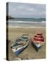 Traditional fishing boats on the beach of Praia Baixo. Santiago Island, Cape Verde-Martin Zwick-Stretched Canvas