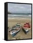 Traditional fishing boats on the beach of Praia Baixo. Santiago Island, Cape Verde-Martin Zwick-Framed Stretched Canvas