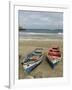 Traditional fishing boats on the beach of Praia Baixo. Santiago Island, Cape Verde-Martin Zwick-Framed Photographic Print