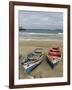 Traditional fishing boats on the beach of Praia Baixo. Santiago Island, Cape Verde-Martin Zwick-Framed Photographic Print