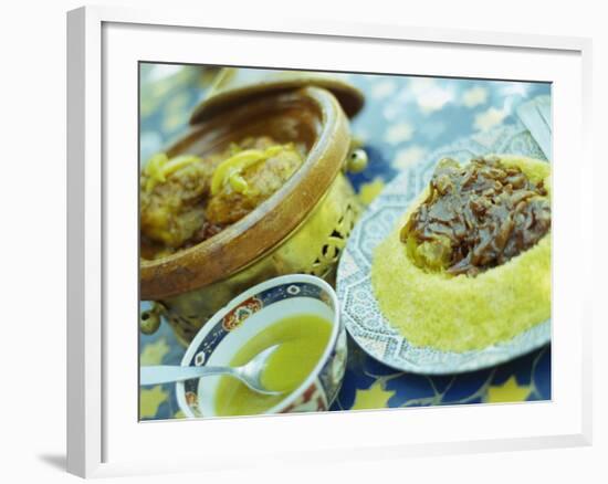 Traditional Food of Chicken Tagine, and Lamb with Cous Cous, Marrakech, Morocco-Lee Frost-Framed Photographic Print